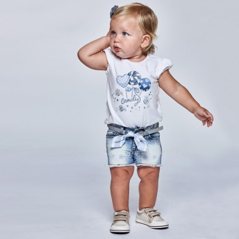 Short en jean et ceinture bébé fille - MAYORAL | Jojo&Co : Vêtements enfants - Antibes