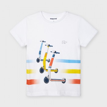 Tee shirt blanc patinettes garçon - MAYORAL | Boutique Jojo&Co