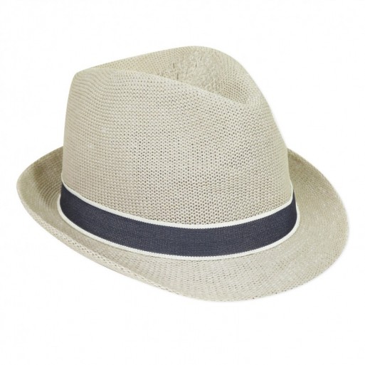 Chapeau Soleil Beige Ruban Marine - 3 POMMES | Boutique Jojo&Co