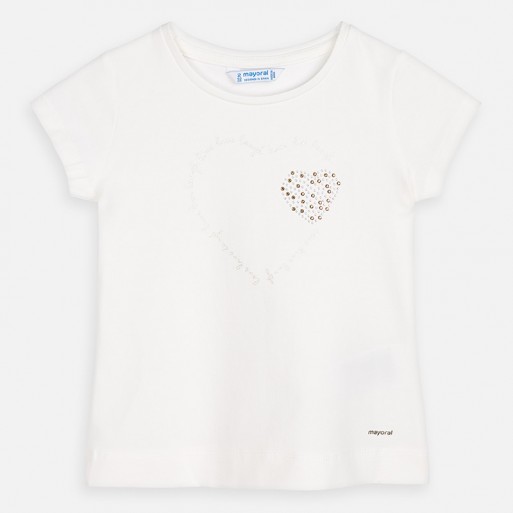 Tee Shirt Ecru Coeur de Strass - MAYORAL | Boutique Jojo&Co