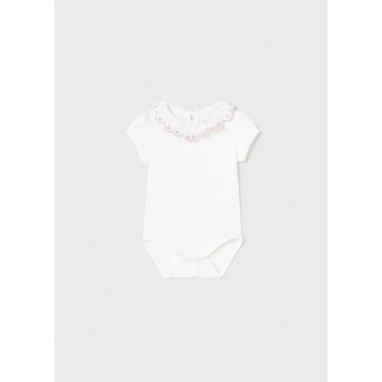 Body blanc col rose