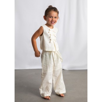 Pantalon lin brodé - MAYORAL | Jojo&Co : Vêtements enfants - Antibes